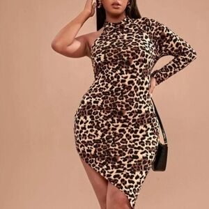 Leopard Print One-Shoulder Dress